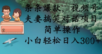条条爆款，视频号夫妻搞笑对话项目，简单操作，小白轻松日入3张+-老鹰博客