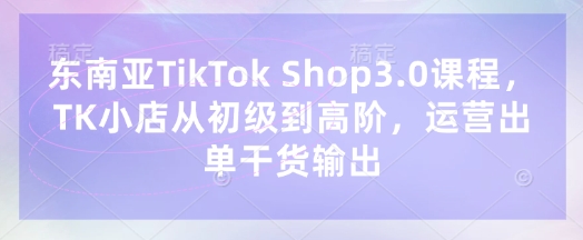 东南亚TikTok Shop3.0课程，TK小店​从初级到高阶，运营出单干货输出-老鹰博客