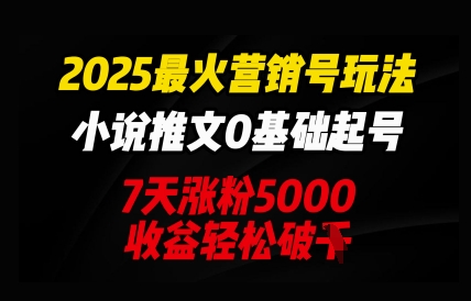 2025最火营销号玩法:小说推文0基础起号,7天涨粉5000,收益轻松破k-老鹰博客
