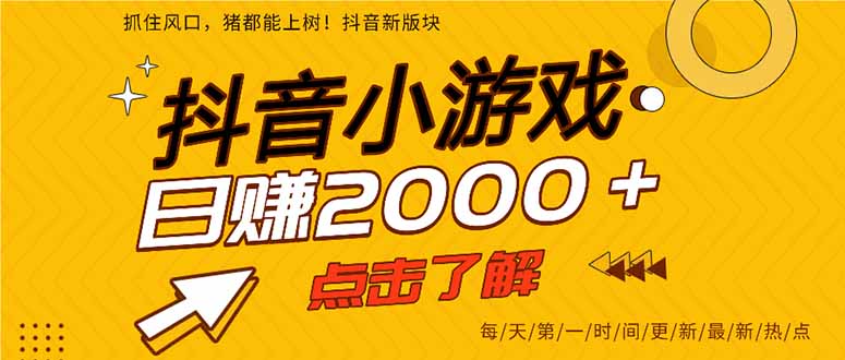 （14319期）抖音小游戏，最新风口项目，亲测单游戏2000+感兴趣点击了解。-老鹰博客